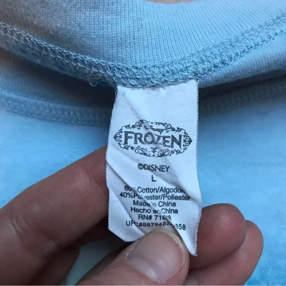 Disney Light Blue Frozen Reversible Cotton Sweater, EUC, L - Picture 4 of 12